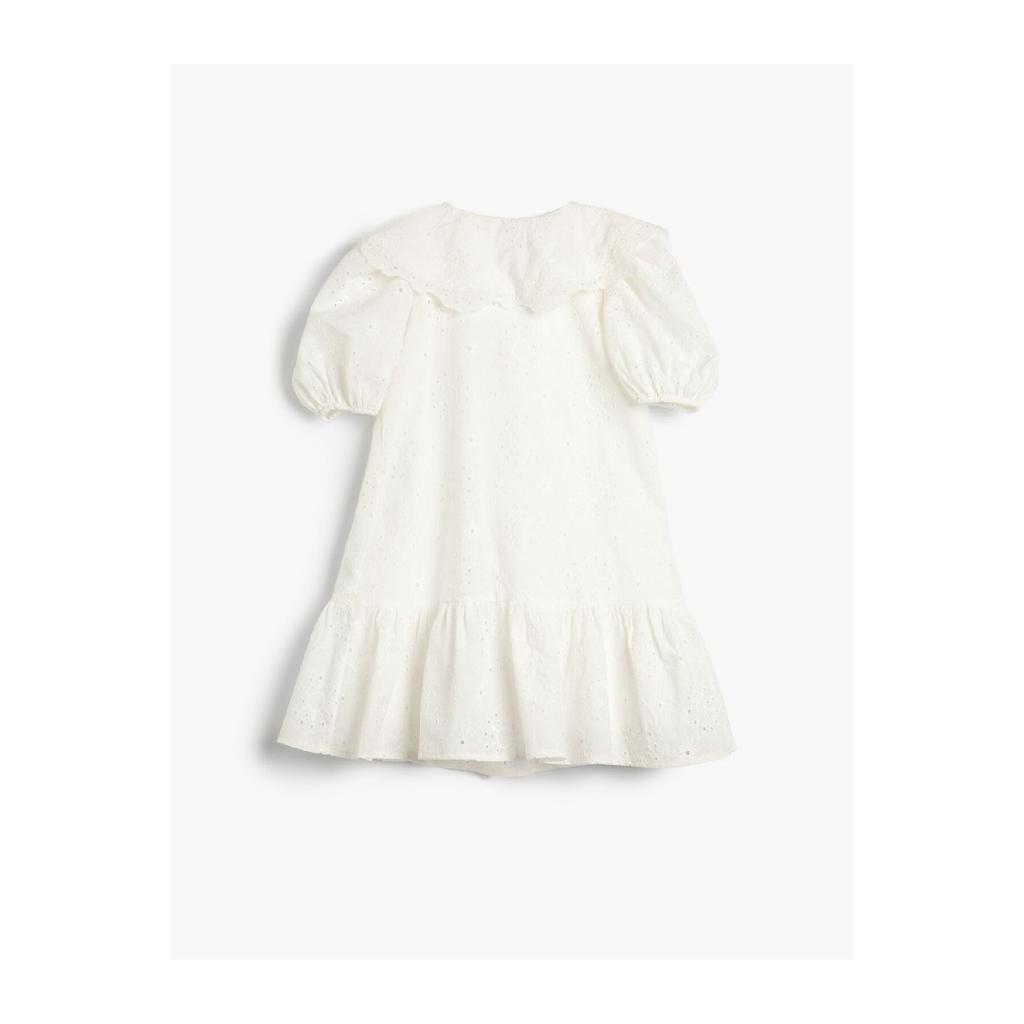 Dress Wide Baby Collar Elastic Short Balloon Sleeves Cotton