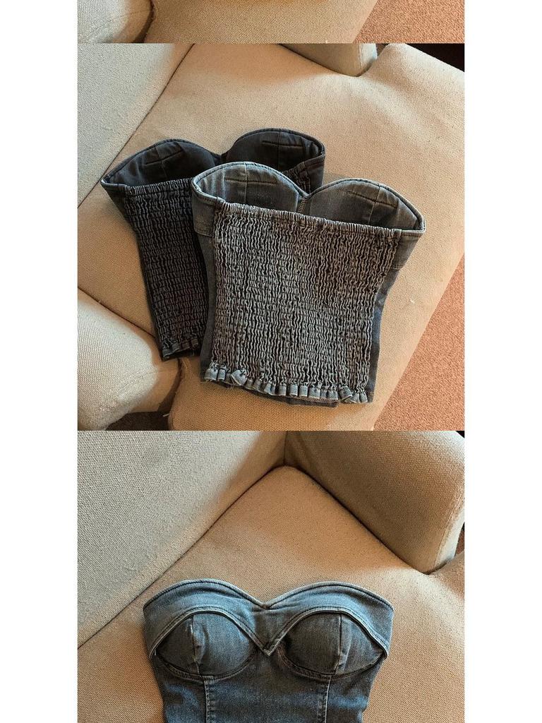 Trendiges Retro-Farben-Denim-Bandeau mit einem Träger: Damen Cooles & Vielseitiges Cropped Top Sommer 2026
