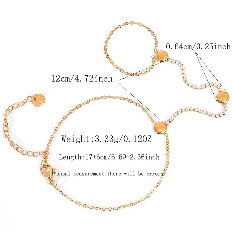 Stainless Steel Round Ball Connecting Finger Bracelet for Women Luxury Shiny Zircon Beads Not Fade Hand Chain Waterproof Jewelry