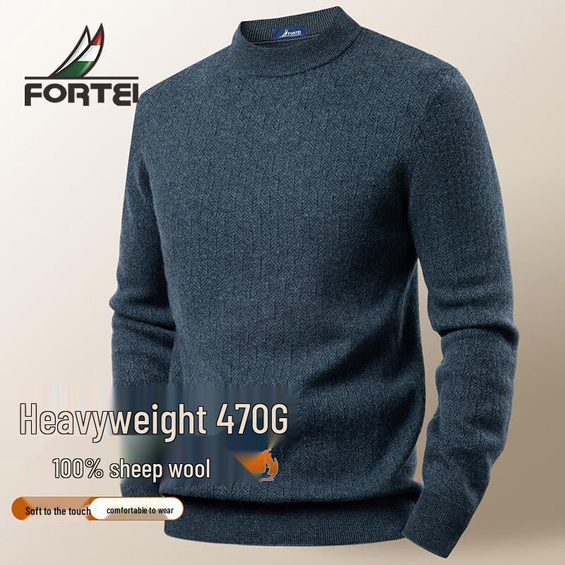 Futing Men's 100% Merino Wool Round Neck Sweater