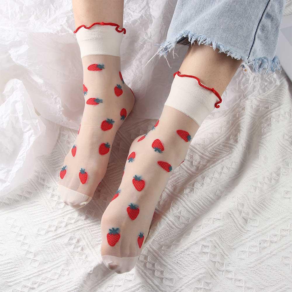 

Summer Girls Strawberry Lace Japanese Ruffles Women Hosiery Cartoon Lolita Socks Tube Socks
