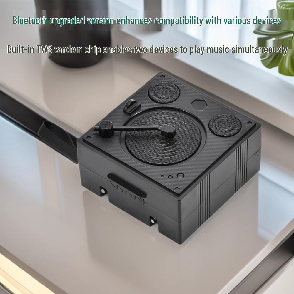 Bluetooth Speaker with Dual-Microphone Antenna, Solar Power, USB Flash Drive, Card Slot, and TWS Connectivity.