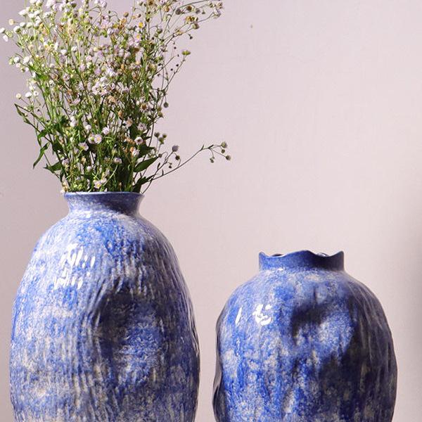 Nordic Minimalist Blue Ceramic Vase for Living Room Flower Arrangements