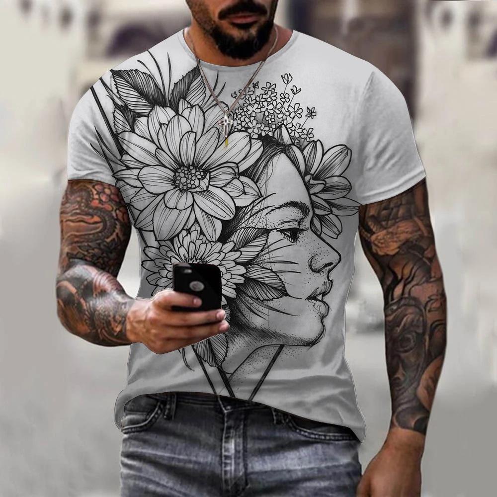 T-shirt Men's 3D Printing Ink Painting Women's Pattern Summer Men's Women Fashion Casual Comfort Oversized Crew Neck T-shirt Top
