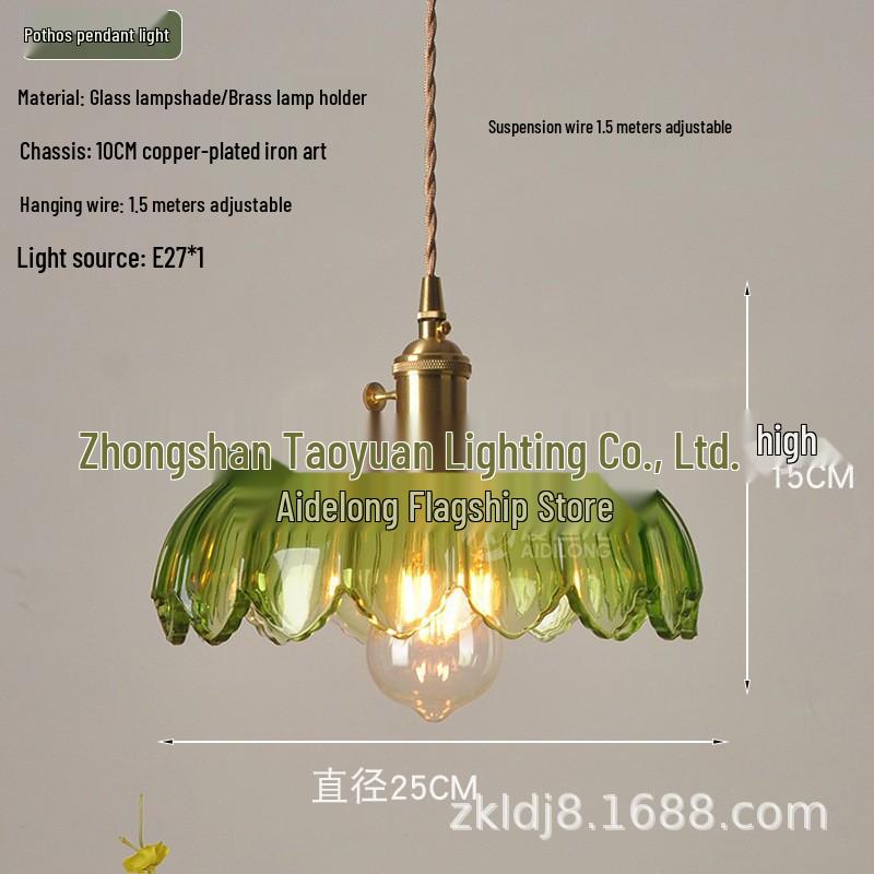 Retro Green Glass & Brass Pendant Lamp for Bay Window, Bedside, or Bar Counter