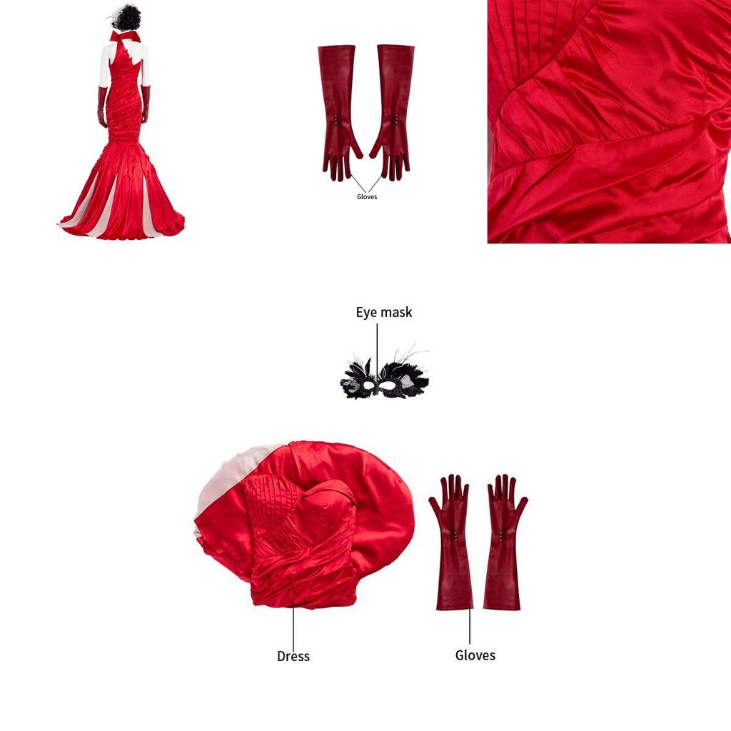 Exquisites Cruella De Vil Kuyla Cosplay-Kostümset mit elegantem Kleid und Accessoires