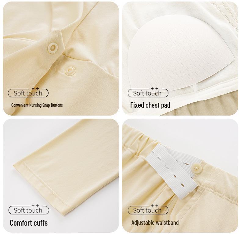 2025 Summer Postpartum Cotton Pajamas with Chest Pads for Breastfeeding - Lightweight for Home, Spring, Summer, Autumn