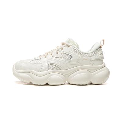 Li Ning Cloud Cushioning Slip Resistant Abrasion Resistant Lightweight Low Top Casual Shoes Women's Ivory AGCW104-1