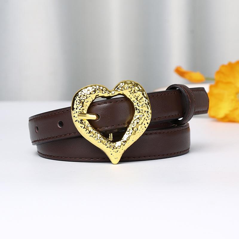 New First-Layer Cowhide Women'S Belt Women'S Genuine Leather Personalized Trend Heart-Shaped Pin Buckle Niche Fashion Decorative Thin Belt