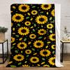 Yellow Sunflowers On Black Background Patterned Flannel Blanket Perfect for the Bedroom Living Room, Sofa, or a Little Nap