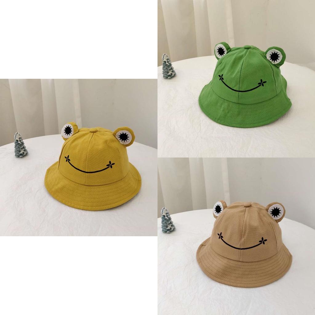 Sweet And Cute Frog Face Embroidered Fisherman Hat For Women Style Sun Protection Breathable Spring Summer Cap