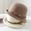 Autumn and Winter New Temperament Elegant Middle-aged and Elderly Bucket Hat Turned Brim Wool Leather Buckle Basin Hat Fashionable and Simple Mother H