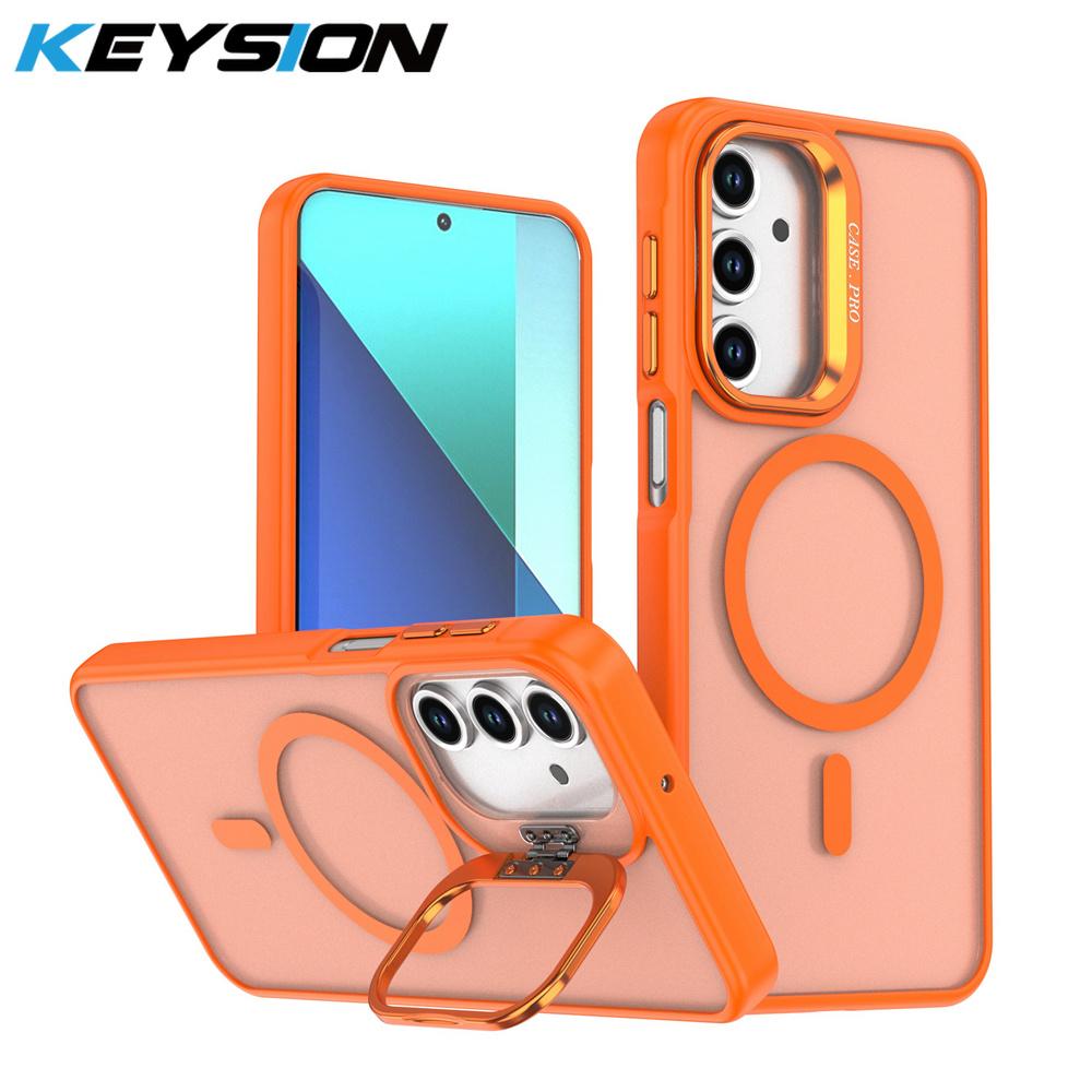 KEYSION Lens Stand Magnetic Phone Case for MagSafe for Samsung Galaxy A55 5G A35 A25 A15 A05S Matte Translucent Shockproof Cover