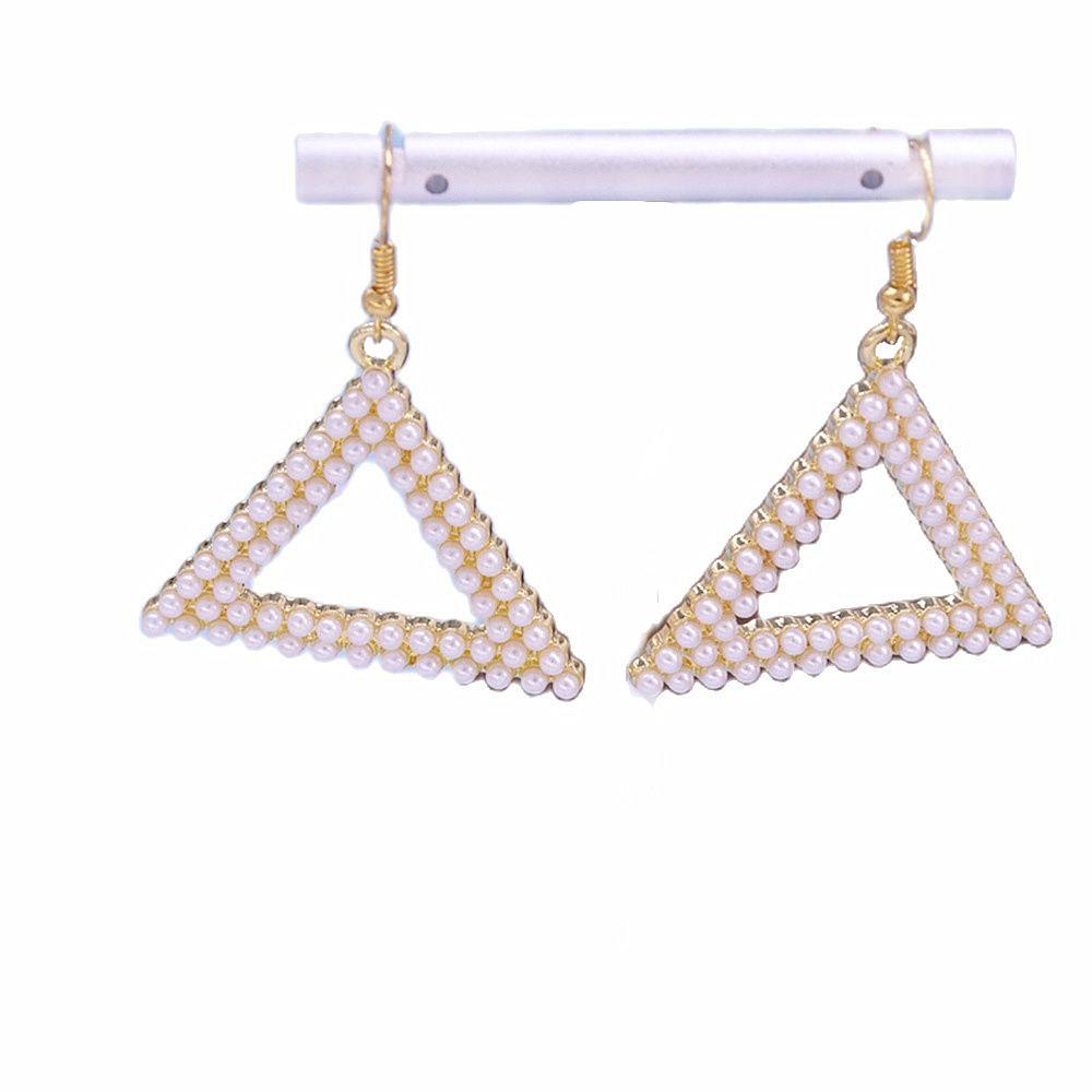 Custom Metal Gold Plating Imitation Pearl Triangles Shape Dear Delta Diva DST Earrings Sorority Ear Ring Jewelry for Gift