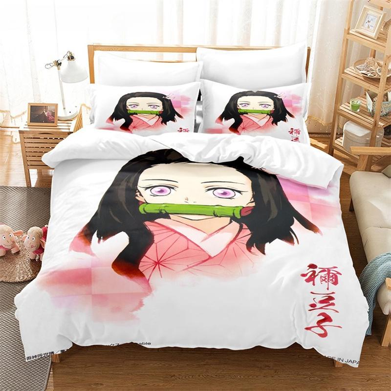 New Anime Kamado Nezuko Duvet Cover Demon Slayer Bedding Sets Kids Boys Girls Bed Linen Queen King Full Twin Single Size Sets