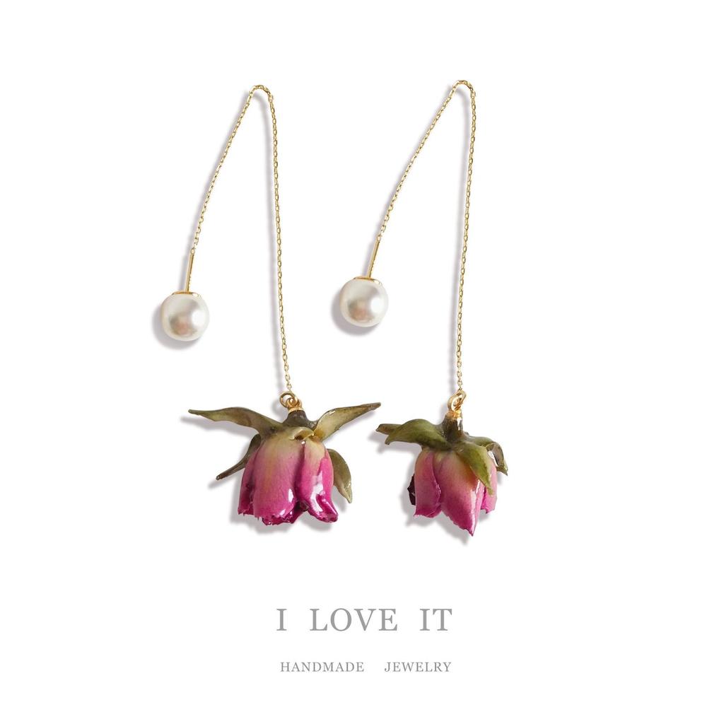 Silver Needle Preserved Flower Earrings - Korean Dongdaemun Style, Super Fairy Dangle Design, Net Red Fashion for Women.