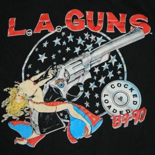 

Vintage LA GUNS 1989 COCKED LOADED Tour T-shirt Black E683 L