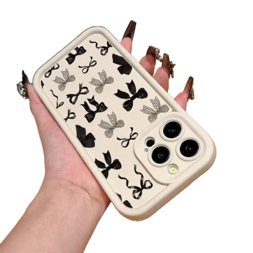 Stylish Black Bowknot Case for Apple 17/16/15 Pro, 14 Pro Max, 13/12/11.