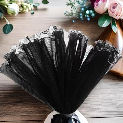 1/5 Piezas Rollo de Ramo Hilo Ondulado Borde Dorado Malla Manualidades Hechas a Mano 4 Yardas*28 cm Papel de Encaje para Envolver Flores de Papel Malla de Hilo
