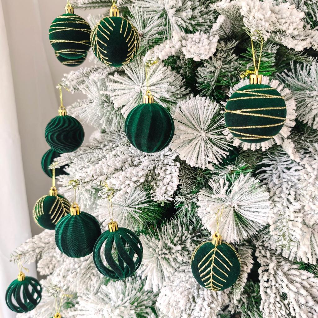 Velvet Flocked 6cm Plush Fabric Christmas Tree Ornaments, Set of 30 Pendants