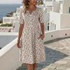 Abito midi da donna con stampa floreale, scollo a V e maniche corte