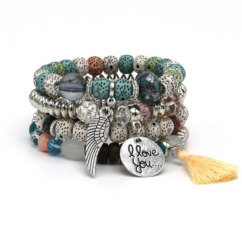 Nepal Multi-Layer Beaded Bracelet Handmade Bracelet Crystal Letter Love Character Jewelry
