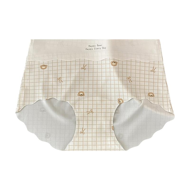 Ladies Summer Bear Print One Piece Ice Silk No Trace 10A Antibacterial Mid Waist Briefs