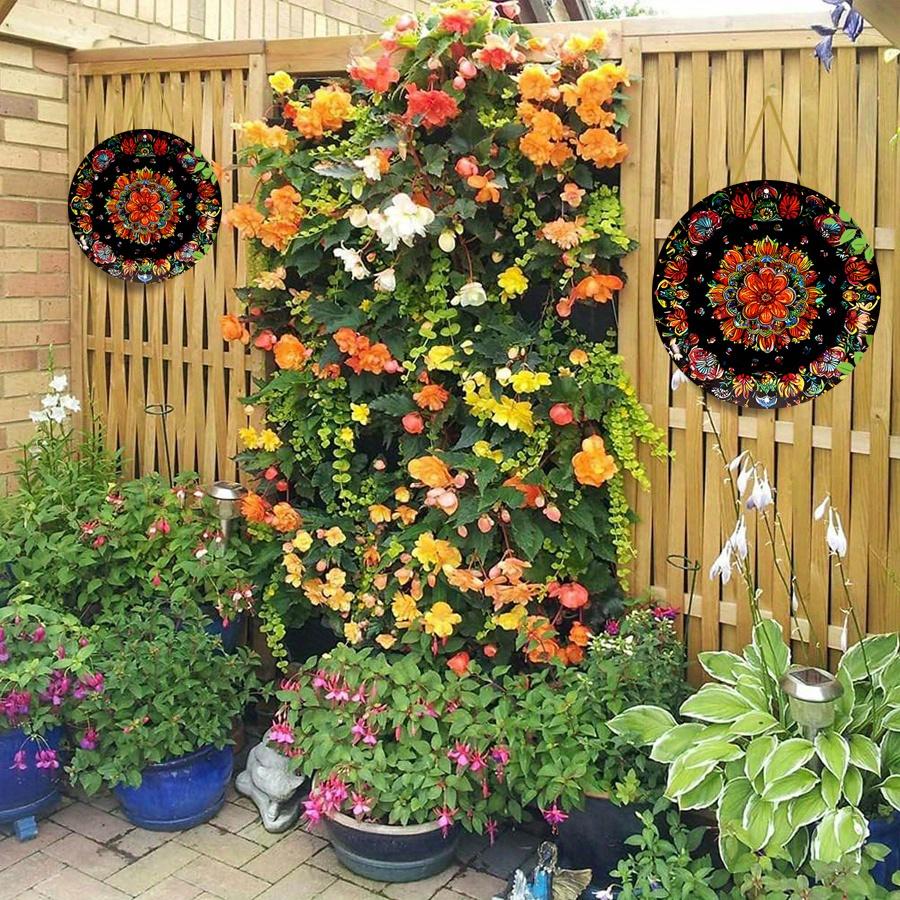 2D Flat 20*20cm 1pc Retro Flame Mandala and Floral Design Round Ornament, Mysterious Style Bright-coloured Patterns Symmetry Environmental Embellish