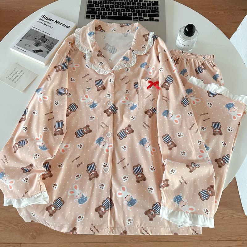 Happy Animal Paradise Pajamas Women's Spring and Autumn Imitation Cotton Long Sleeves Wind Sweet Loose Loungewear