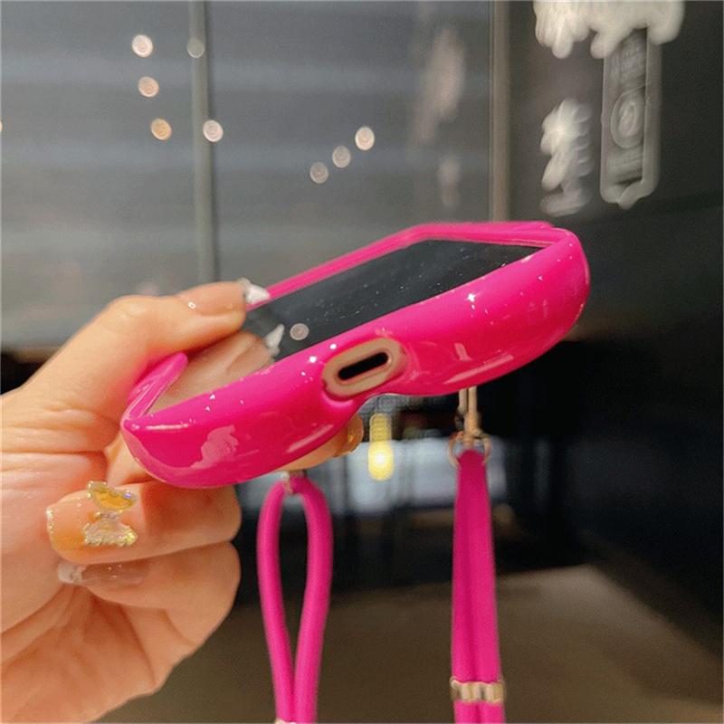 Korean Cute 3d Pink Bear Crossbody Lanyard Telefonveske For Iphone 14 13 12 11 Pro Xs Max X Xr Cartoon Støtsikkert mykt deksel Funda