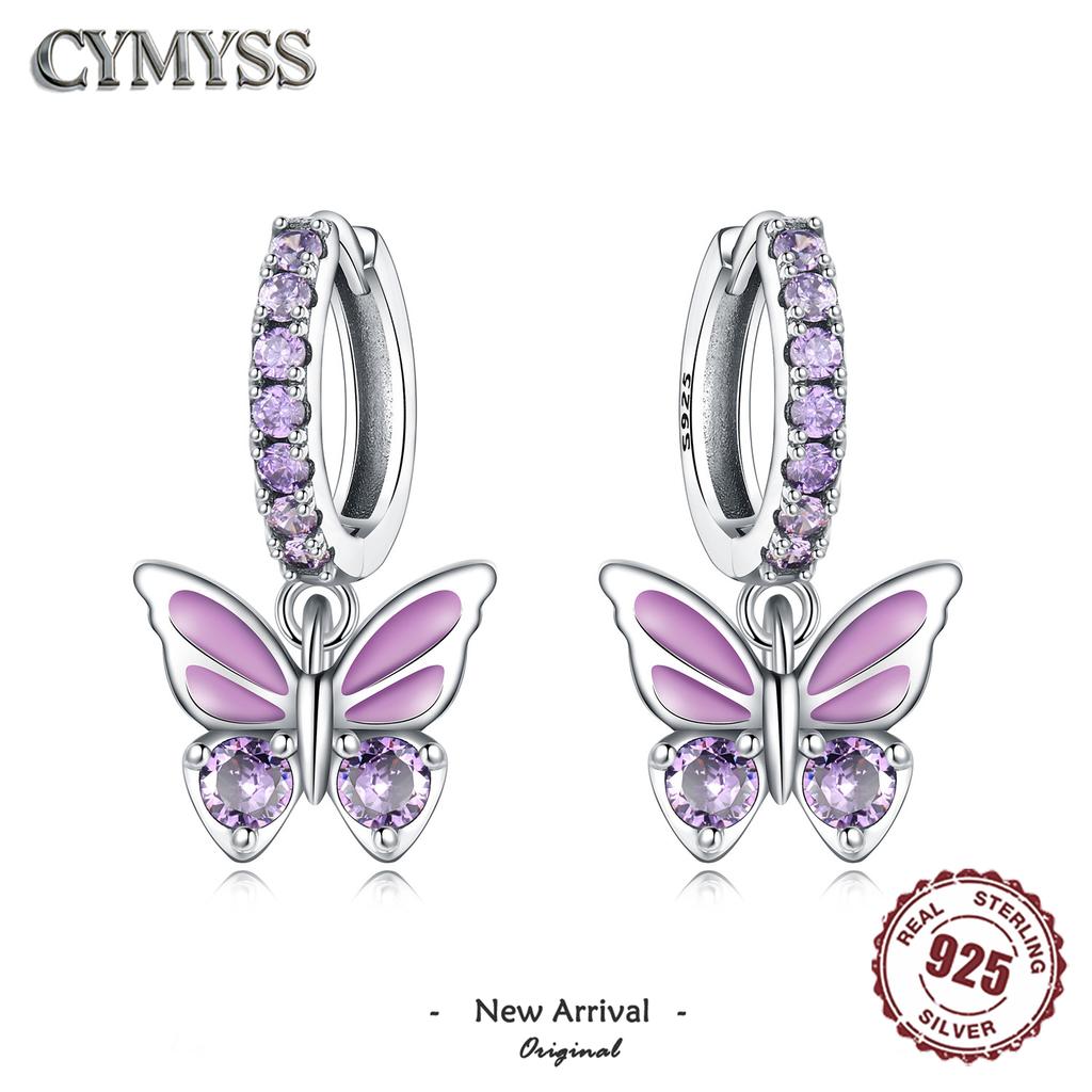 925 Silver Inlaid Zircon Butterfly Earrings Insect Element Design Women's Fashion Party Jewelry Gift Ear Loops