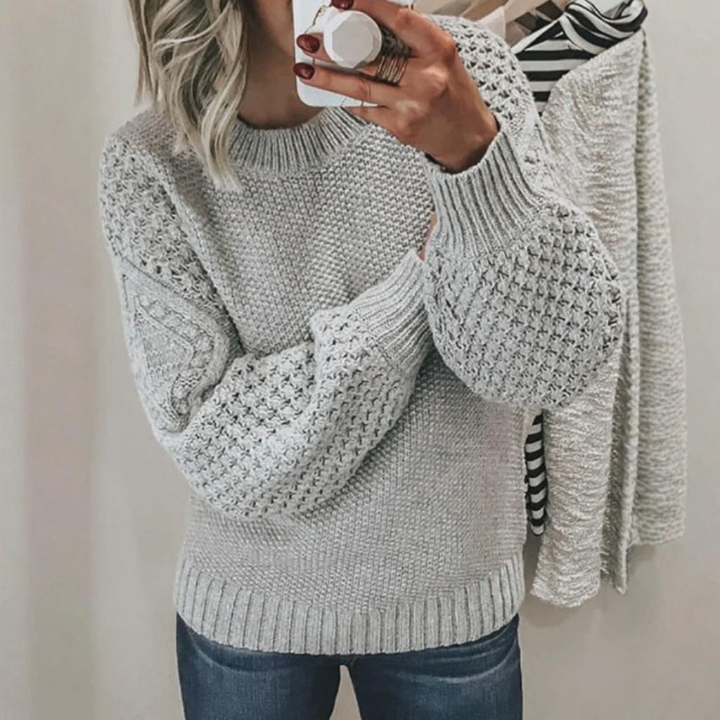 Women's Casual Round Neck Sweater - Long Sleeved, Ribbed Texture, Soft and Comfortable, Spring and Autumn Clothing | Round Neck Sweater | Texture