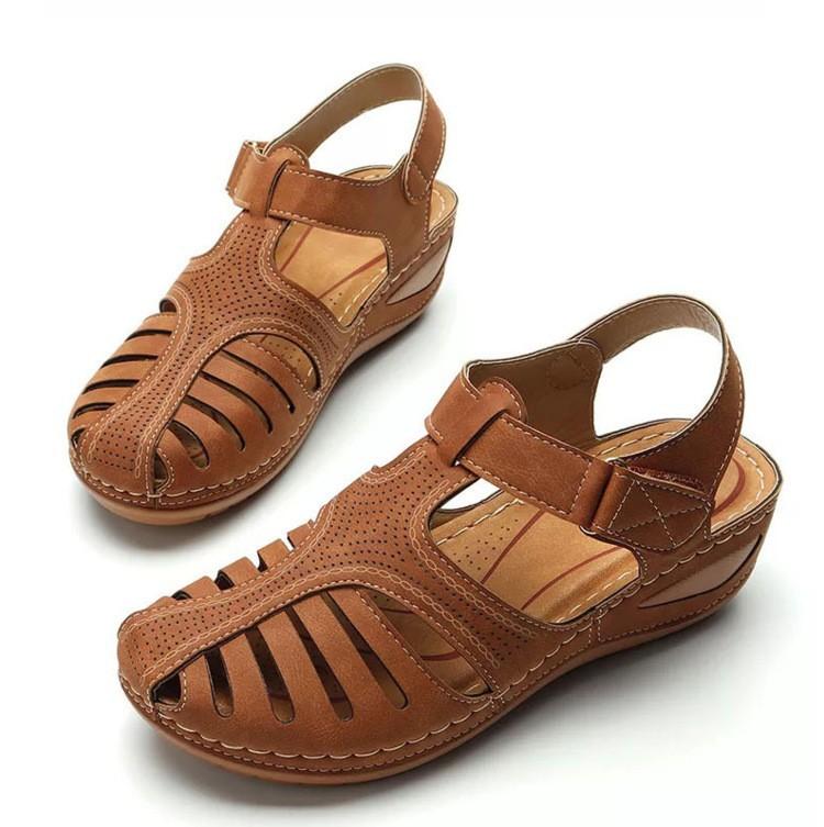 New Large-size Women's Sandals, Bag Head Hollowed Out One-word Wedge Heel Roman Style Sandals for Women