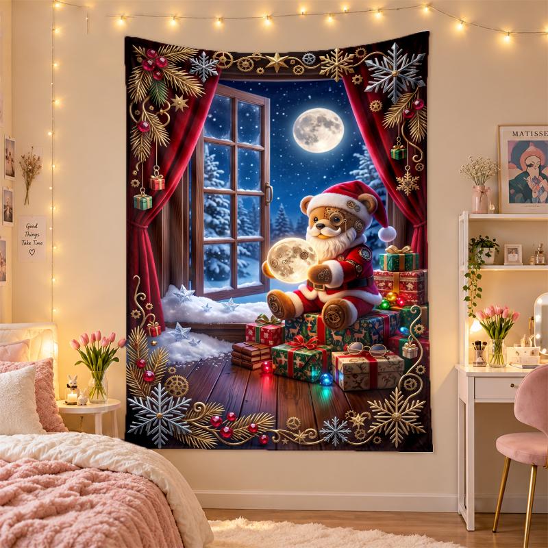 Yatak Odası Oturma Odası Duvar Dekorasyonu İçin Noel Baskılı Duvar Halısı Tatil Hediyesi