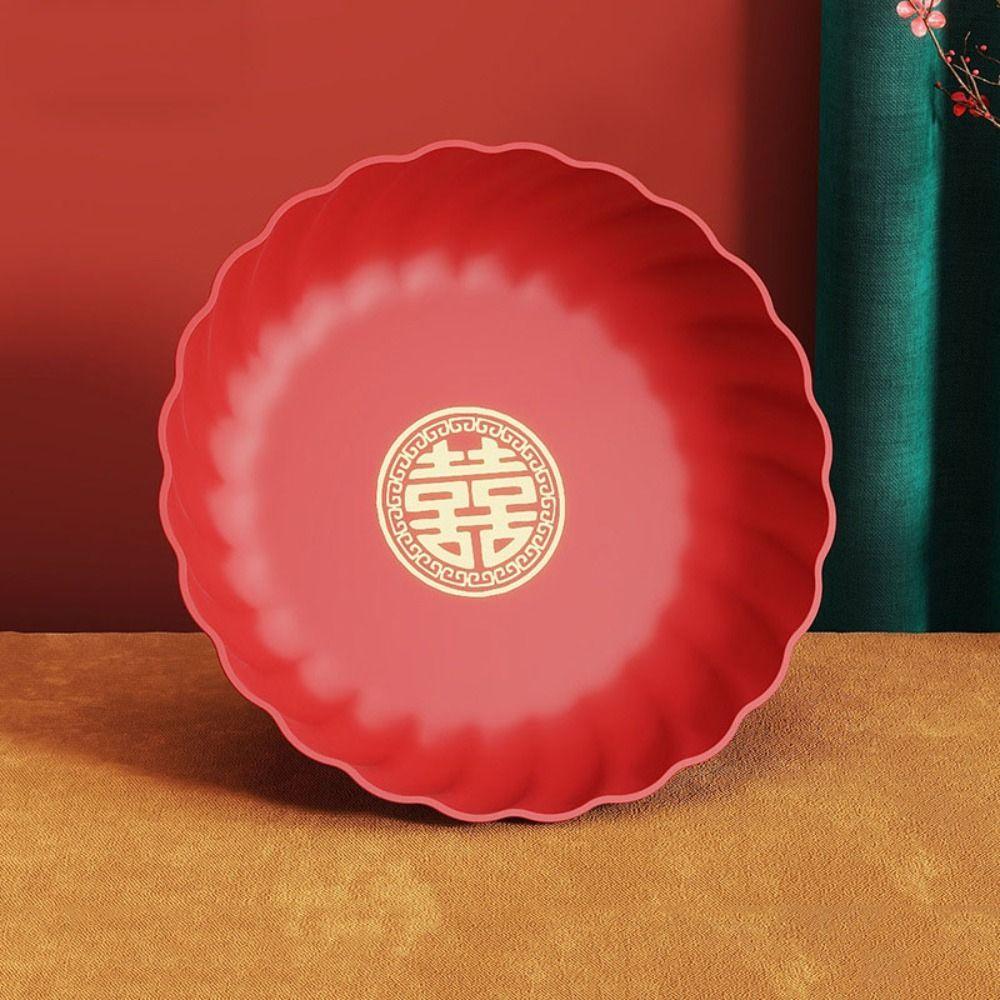 Red Wedding Snack Tray Round Serving Tray Multifunctional Chinese New Year Nut Plate Entertainment