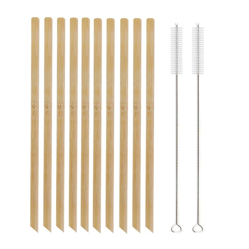 10Pcs/set 20cm Reusable Bamboo Straws Eco-friendly Bar Party Drinking Straw with Cleaning Brush Natural Bamboo Cocktail Straws