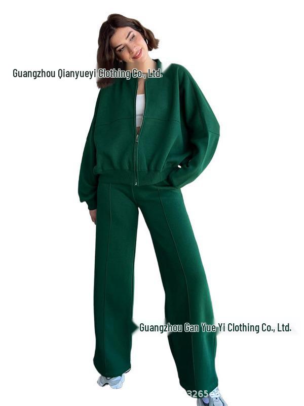 Women's Spring & Autumn Sweater Set: Trendy Zipper Cardigan & Trousers for Casual Fashion.