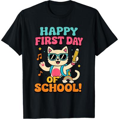 Cute Cat Happy First Day of School Back To School T-Shirt(1)