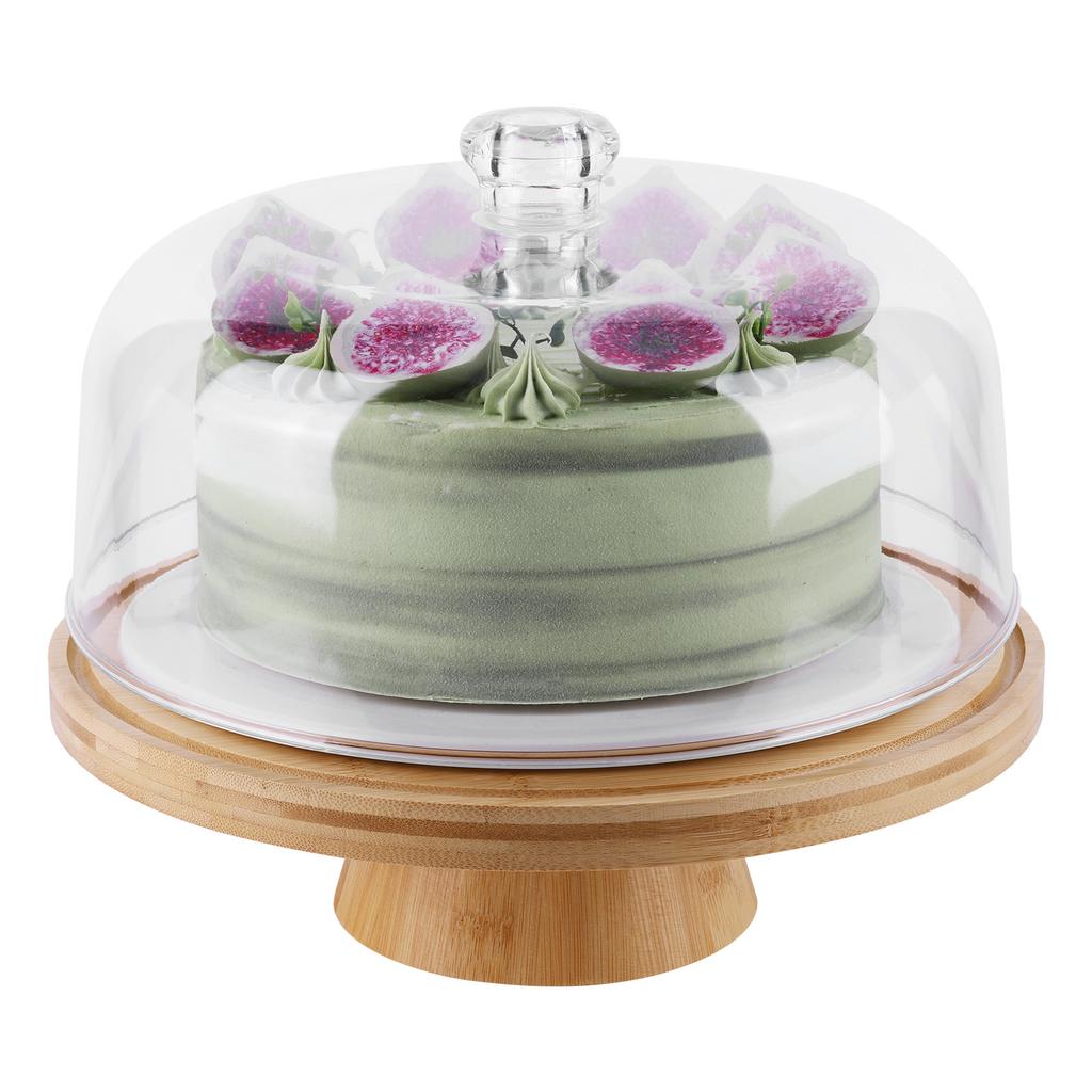 Wood Cake Plate with Clear Dome Lid Wooden Cake Display Stand Wooden Pedestal Stand for Cheese Chips Fruit Platter
