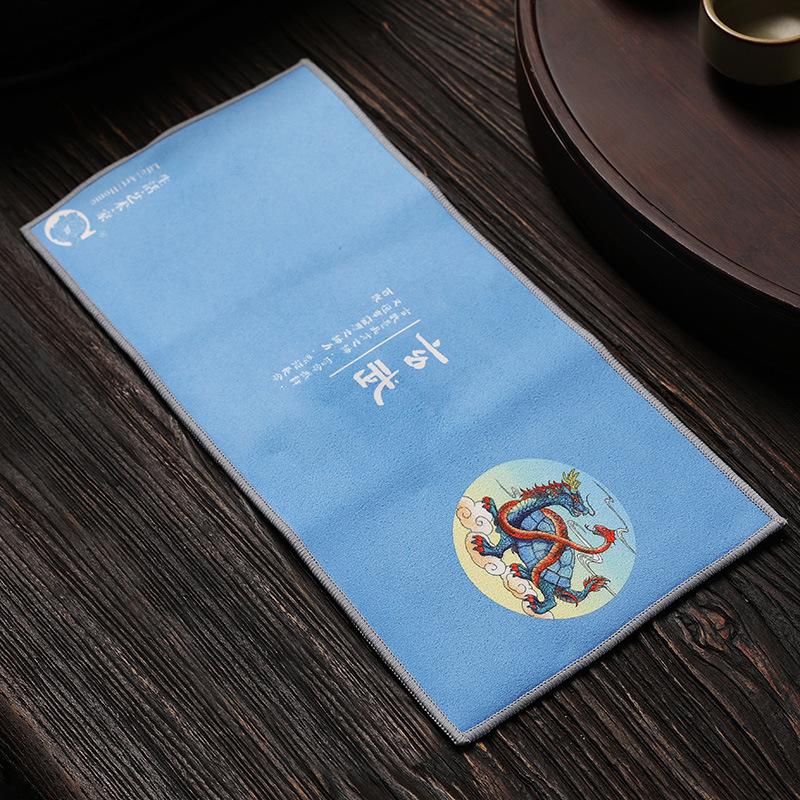 Chinese Retro Painted Tea Towel Kung Fu Tea Set Strong Water Absorption Thickened Tea Mat Cotton Velvet Tea Ceremony Accessories