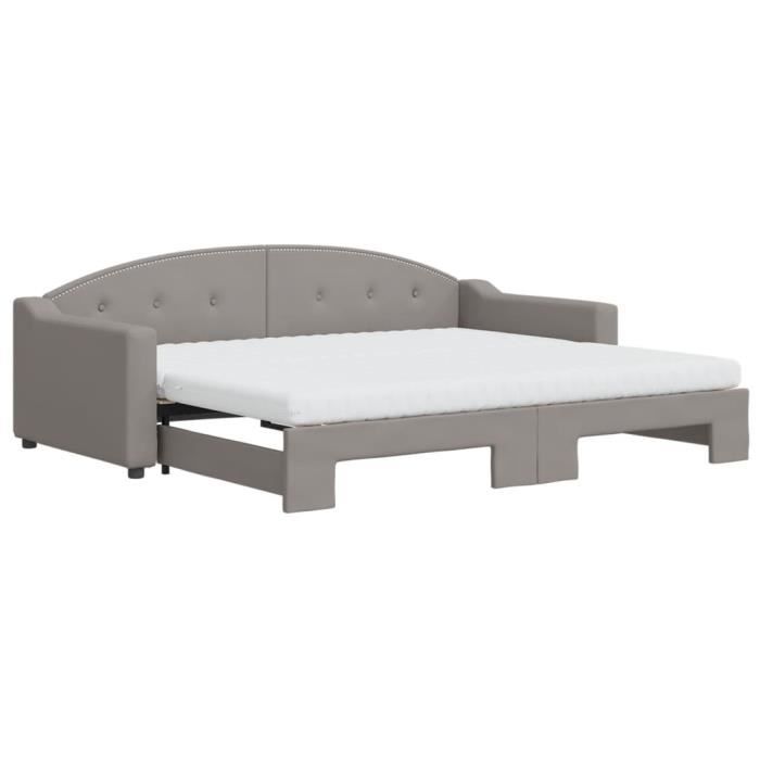 VidaXL Daybed with Trundle and Mattress Taupe 90x200 Cm Fabric 3197551