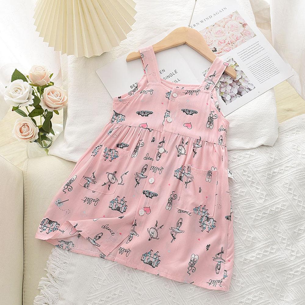 Girls Summer Sleeveless Floral Spaghetti Strap Dress Baby Princess Children Sweet Casual Sundress For Kids 90cm