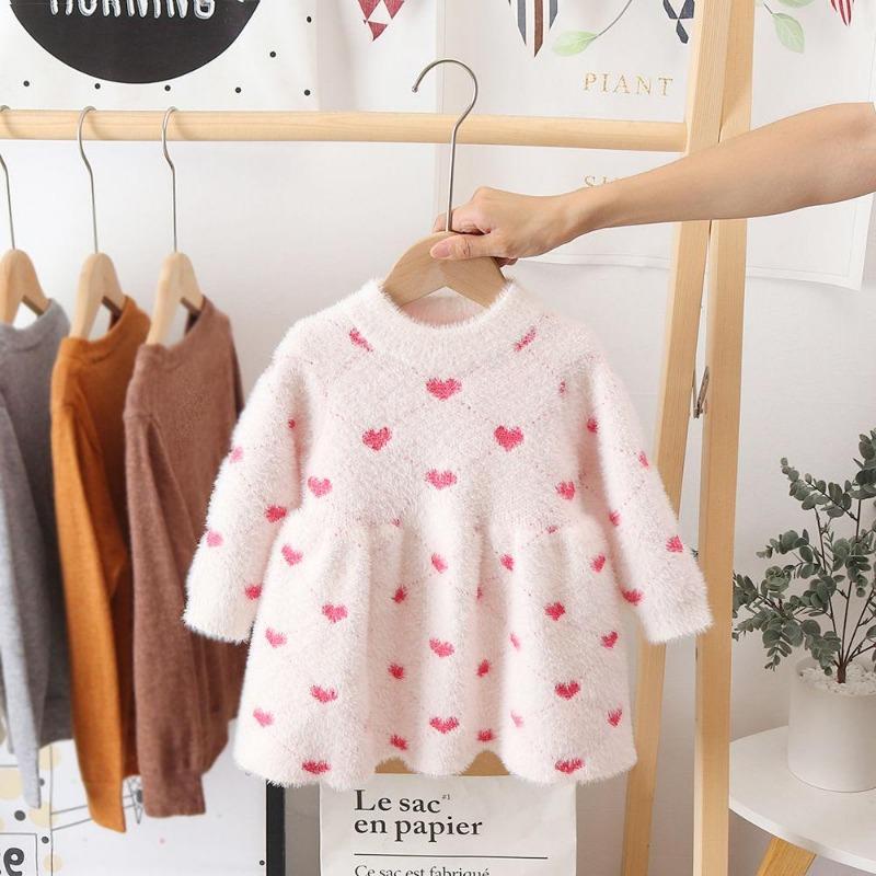Baby Winter Foreign Style Hedging Dress Princess Dress Baby sweter z dzianiny dziewczyny zimowy imitacja norek sweter z polaru