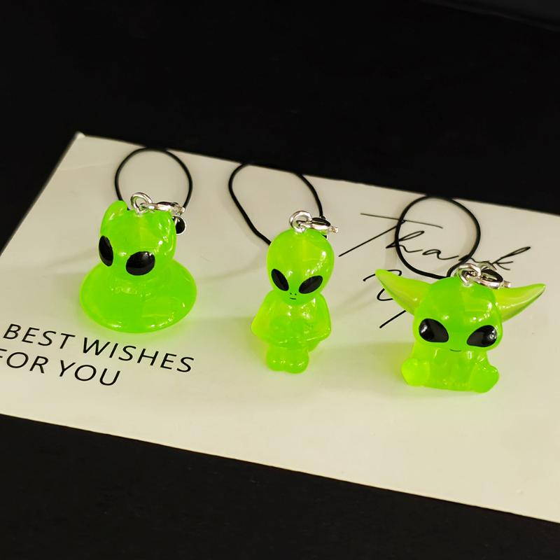 1/4Pcs Luminous Funny Green Alien Lanyard Keychain Resin Charm Mobile Phone Rope Key Chain Backpack Pendants Friend Gifts