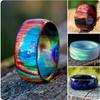 7 Colors Fire Opal Rings for Women White Created Opal Band Carbon Fiber Lining Iridescent Color Changing Opal Ring Jewelry