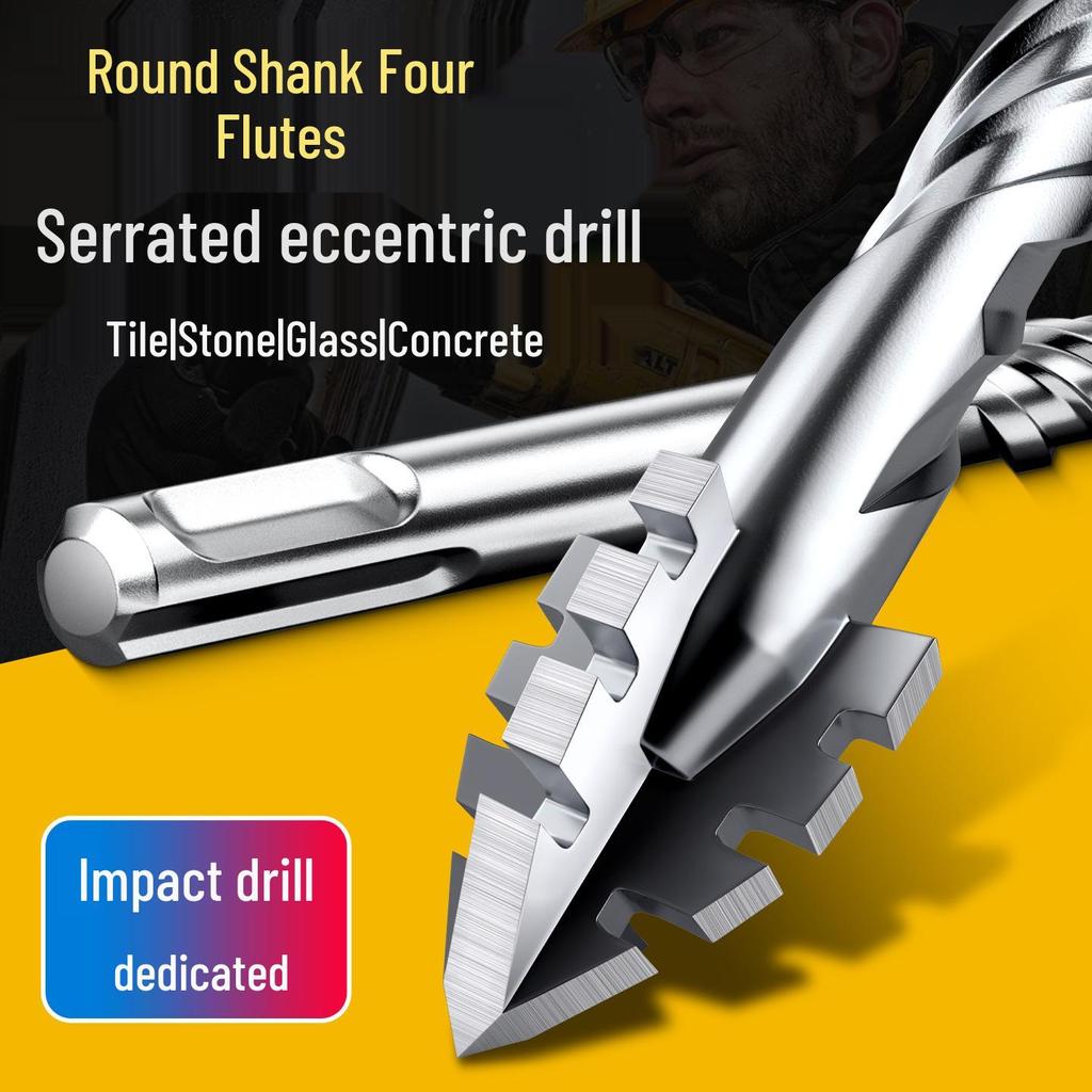 Extra Langer Rundschaft Gezahnter Exzentrischer Bohrer – Vier Nuten, Zwei Nuten zum Bohren von Beton und Fliesen