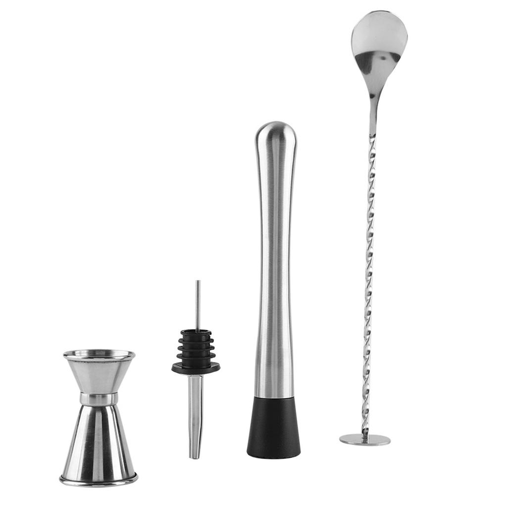 4pcs/ Set Durable Stainless Steel Drinking Cocktail Mixing Tool Set in Home Bar Party(A)