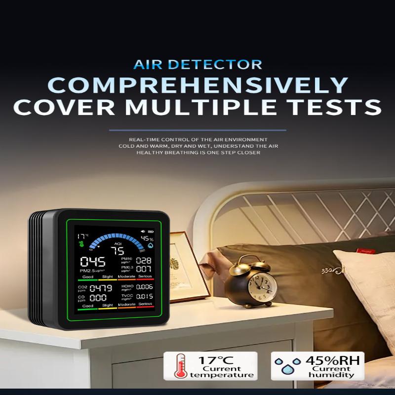 10-i-1 CO2 Luftkvalitetsdetektor PM0.3 PM1.0 PM2.5 PM10 HCHO TVOC Tester Temperatur- og Fugtighedsmåler Kuldioxidmonitor