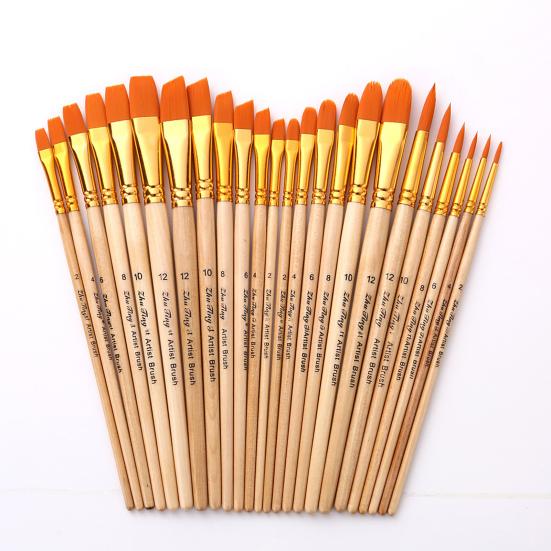 6Pcs/Set Painting Pen Set Dense Bristles DIY Soft Bristle Original Wood Color Rod Student Art Watercolor Paint Brushes Studio Supply