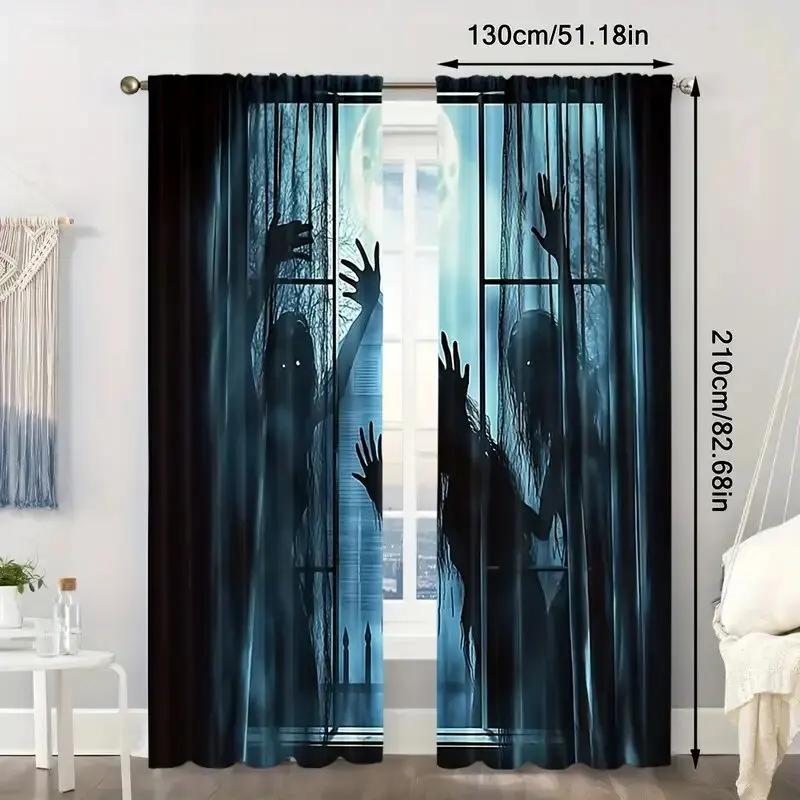 Halloween Scary Ghost Monster Pattern Printed Curtains Window Decorations Home Room Curtain Made Of Polyester Washable